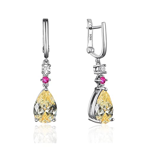 Charm-Ohrringe 925 Sterling Silber Wassertropfen Ohrringe Smaragd Turmalin Edelstein Lange Ohrringe Trendy Fine Jewelry Heiterkeit (Color : Yellow Cz) von Cusstally