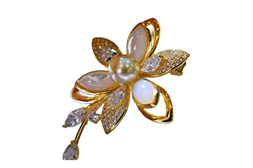 Cusstally 8-9 mm Brosche Accessoires Sea Light Goldene Perlenbrosche Runde Perlenbrosche for Damen Schmuck Geschenk von Cusstally