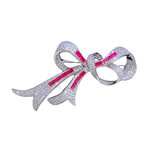 Cusstally 925 Sterling Silber mit Kubikzirkonband Bowknot Brosche Grün Blau Rot Farbe Feine Damenschmuck Brosche Schmuck Geschenk (Size : L) von Cusstally
