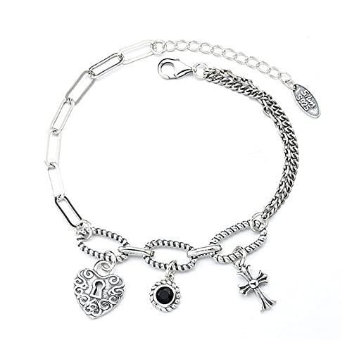 Cusstally Armband for Frauen Sterling Silber Vintage Multi Style Geometrisches Herz Kreuz Accessoires Armband Hip Hop Schmuck Mode-Accessoires von Cusstally