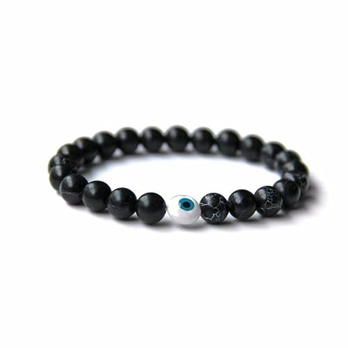 Cusstally Bettelarmband 1pc Stein Evil Eye Armbänder Männer Stoned Perlen Armband Frauen Schmuck Acc - (Color : Black Agate, Size : 23cm) von Cusstally