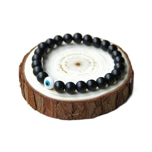 Cusstally Bettelarmband 1pc Stein Evil Eye Armbänder Männer Stoned Perlen Armband Frauen Schmuck Acc - (Color : Matte Onyx, Size : 23cm) von Cusstally