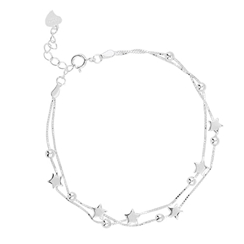 Cusstally Bettelarmband 925 Silber Armbänder for Frauen Doppelschicht Runde Perle Sternförmige Runde Perlen Armbänder for Geburtstagsfeiergeschenke von Cusstally