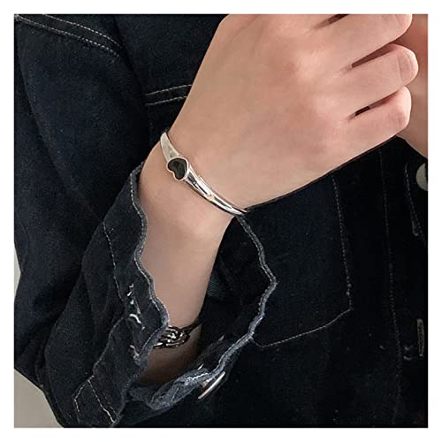 Cusstally Bettelarmband 925 Silber Armbänder for Frauen Trendy Elegant Sweet Romance Bow Knot Bangles Black Heart-Shape Geometry Party Schmuck (Size : B0171) von Cusstally