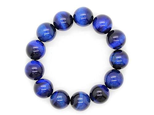 Cusstally Bettelarmband Echtes natürliches Tigerauge-Armband Damen Herren Stretch-Kristall Blauer Edelstein rundes Perlenarmband AAAA 16 mm von Cusstally