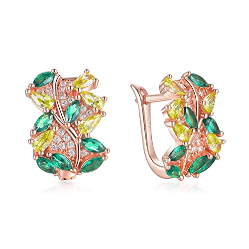 Cusstally Charm-Ohrringe 585 Roségold Smaragd Peridot Edelstein Ohrclips Solide 925 Sterling Silber Marquise Ohrringe for Party Heiterkeit von Cusstally
