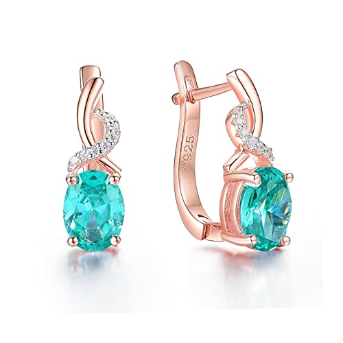 Cusstally Charm-Ohrringe 585 Roségold Topas Edelstein Luxus Ohrclips Echte 925 Sterling Silber Smaragd Minze Saphir Ohrringe Heiterkeit (Color : Mint Sapphire) von Cusstally