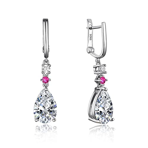 Cusstally Charm-Ohrringe 925 Sterling Silber Wassertropfen Ohrringe Smaragd Turmalin Edelstein Lange Ohrringe Trendy Fine Jewelry Heiterkeit (Color : White) von Cusstally