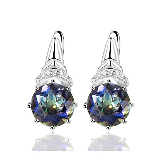 Cusstally Charm-Ohrringe Solide 925 Sterling Silber Diaspore Edelstein Ohrringe Bläulich Grün Smaragd Ohrclips Trendy Fine Jewelry Heiterkeit (Color : Mystic Quartz) von Cusstally