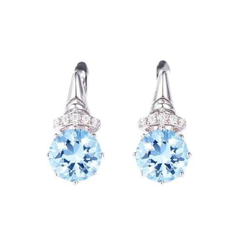 Cusstally Charm-Ohrringe Tansanit-Edelstein-Klipp-Ohrringe aus massivem 925er-Sterlingsilber Verlobung erstellte Edelstein-Ohrringe edlen Schmuck Heiterkeit (Color : Aquamarine) von Cusstally
