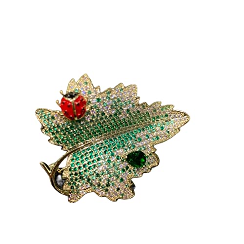 Cusstally Grüner Kupfergürtel Kubikzirkon Blatt und Marienkäfer Brosche Pflanzeninsekt Mode Damen Accessoires Kleid und Jackenbrosche Schmuck Geschenk von Cusstally