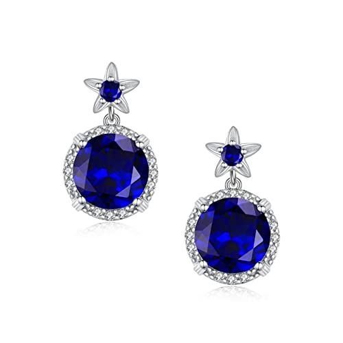 Cusstally Modeschmuck Ohrringe Silber Damen mit runder Form Blauer Saphir Edelsteine ​​Elegante Dame Party Ohrringe Ohrstecker Set von Cusstally
