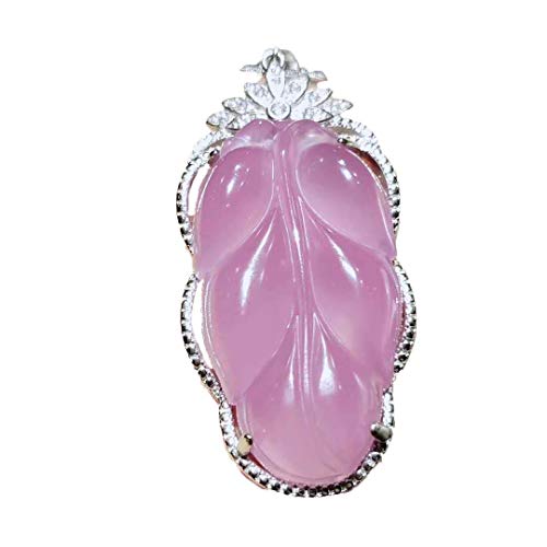 Cusstally Natürliche rosa Chalcedon-Blatt-Anhänger Pullover Kette Halskette Sterling Silber von Cusstally