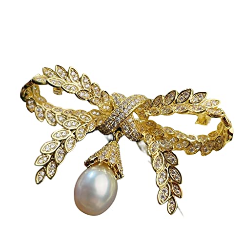 Cusstally Natürliche weiße Süßwasserperle Brosche Damen ovale Perle 10-12 mm Brosche Schmuck Accessoires Brosche Schmuck Geschenk von Cusstally