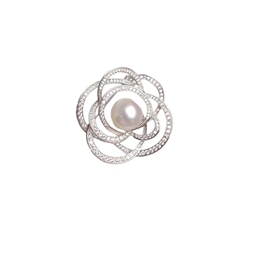 Cusstally Natürliche weiße Süßwasserperlenbrosche for Damen Runde Perle 11-12 mm for Damenbrosche Schmuck Geschenk von Cusstally