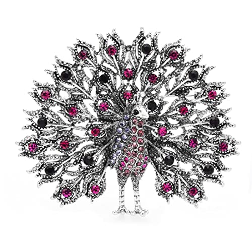 Cusstally Pins Broschen for Röcke Pullover Schal Revers Hut Mulitcolor Big Sparkling Peacock ES Pins for Frauen Schmuck Abzeichen Schal Schnalle Schmuck Geschenk (Color : Pink) von Cusstally