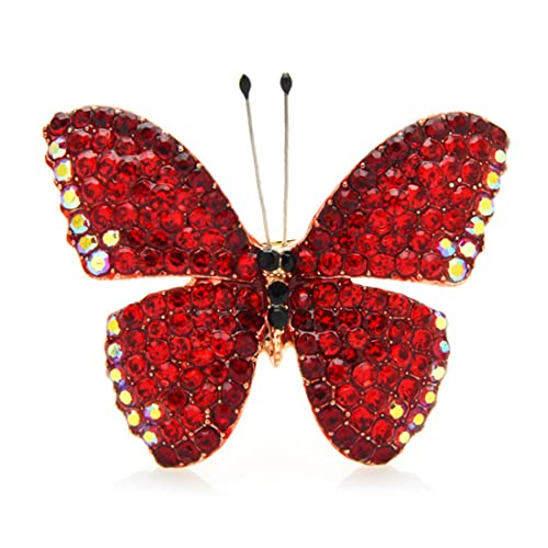 Cusstally Pins Broschen for Röcke Pullover Schal Revers Hut voller Strass Schmetterling ES for Frauen Unisex Insekten Hochzeiten Büro Pins Schmuck Geschenk (Color : Red) von Cusstally