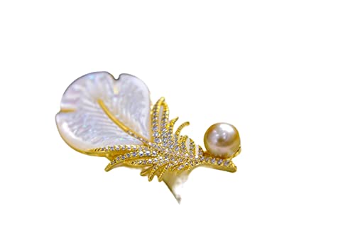 Cusstally Sea Light Goldene Perlenbrosche for Damen, runde Perle, 8-9 mm, Damenbekleidung, Accessoires, Brosche Schmuck Geschenk von Cusstally