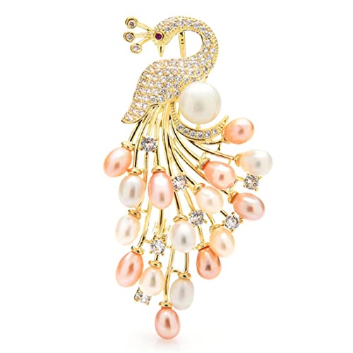 Cusstally Zubehör Brosche Anstecknadeln Praktische Broschen Luxus Naturperle Pfau ES Frauen Unisex Zirkonia Big Bird Party Büro Pins Schmuck Geschenk (Color : As Pic Show 1) von Cusstally