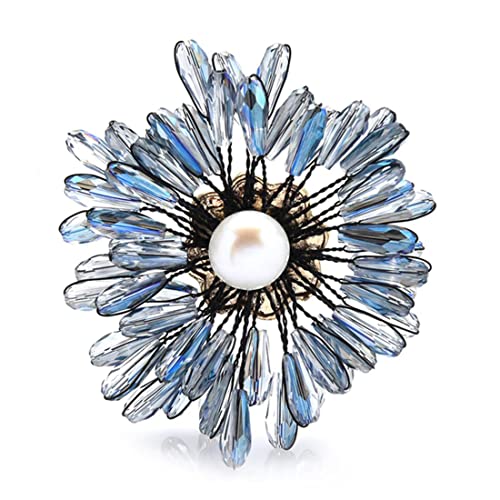 Erstellt Brosche Mode Pin Geschenk Frauen Kristall Natürliche Perle Blume ES for Frauen Handgemacht Blau Gelb Hochzeiten Party Pin Schmuck Geschenk (Color : Blue) von Cusstally