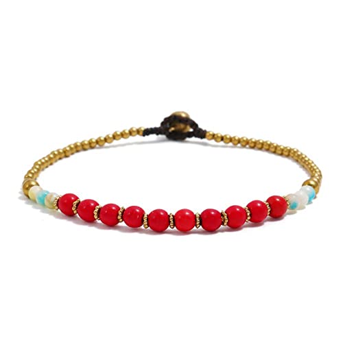 Fußkettchen-Dekoration Strand-Fußkettchen-Dekoration Strand Europäische und amerikanische böhmische Halbedelsteine ​​Perlen Einfache handgewebte Strand-Fußkettchen Schmuck Geschenk ( Color : Red ) von Cusstally