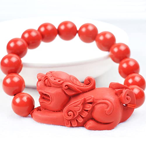 Natürliches Zinnober-Armband 12 mm Feng Shui Pixiu/Piyao Natürliches Zinnober-Armband Nafu Männer Frauen Paar Glücksarmband Talisman Wohlstand Geld Viel Glück 2022 Neuer metaphysischer Schmuck von Cusstally