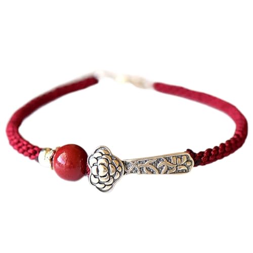 Natürliches Zinnober-Armband Armband S925 Sterling Silber Armband Natürlicher Edelstein Armband Zinnober Kristall Armband Glücksbringer for Damen Herren Rote Schnur Armband Amulett for Schutz,Rot (Co von Cusstally