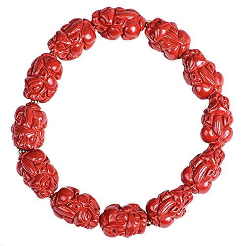 Natürliches Zinnober-Armband Cinnabar Pixiu Armband Glücksamulett Armband Feng Shui Glücksarmband Elastisches Perlenarmband Glücksbringer Kristallarmband Reiki Chakra Meditation Damen von Cusstally