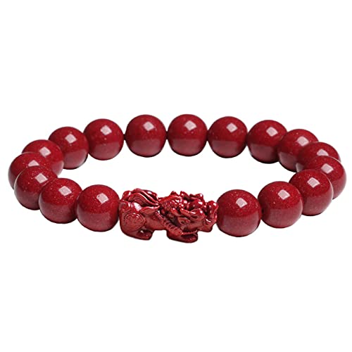 Natürliches Zinnober-Armband Feng Shui Amulett Armband Prosperity Natural Cinnabar Pixiu/Piyao Armband Reiki Healing Chakra Meditation Attract Lucky Wealthy Love Transfer Geschenk Armreif for Frauen/M von Cusstally