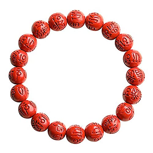 Natürliches Zinnober-Armband Feng Shui Amulett Armband Prosperity Natural Red Cinnabar Gravierte Symbole Reiki Chakra Meditation Attract Lucky Wealthy Love Transfer Geschenk Armreif for Frauen/Männer, von Cusstally