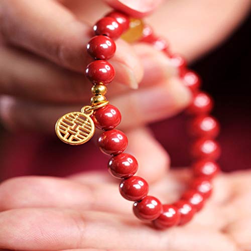 Natürliches Zinnober-Armband Feng Shui Armband Natürlicher Zinnober Hundert Blumen Bienenwachs Xi Armreif Viel Glück Pfirsichblüte Wohlhabende Liebe Amulett Armband for Frauen,8mm ( Size : 8mm ) von Cusstally