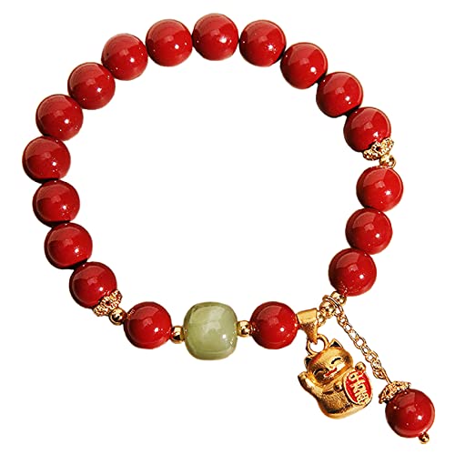 Natürliches Zinnober-Armband Feng Shui Armband Natürliches Zinnober Hetian Jade Armband Nafu Glückskatze Anhänger Damen Armband Talisman Wohlstand Geld Viel Glück 2022 Neuer Metaphysischer Schmuck von Cusstally