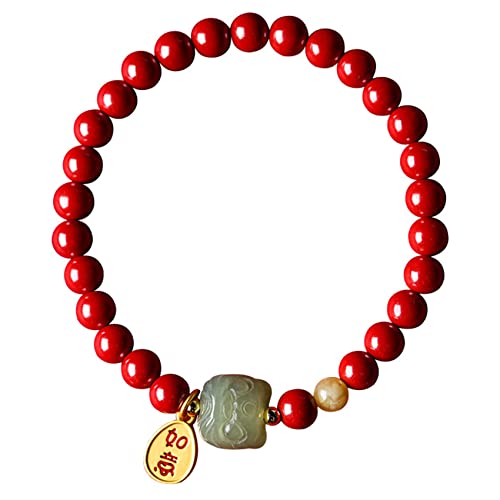 Natürliches Zinnober-Armband Feng Shui Cinnabar Wealth Armband Hetian Jade Lion Wake Healing Chakra Crystal Quartz Amulett Lucky Wealth Ward Off Evil Spirits Armband Damen Herren von Cusstally