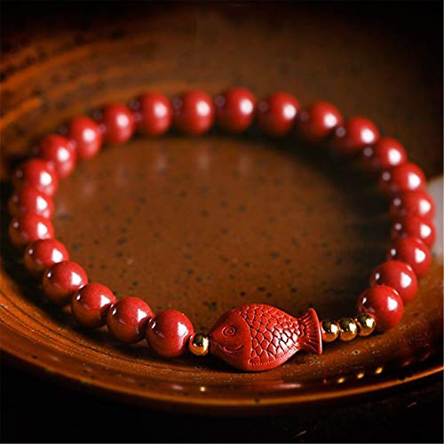 Natürliches Zinnober-Armband Feng Shui Reichtum Armband Natürliche Zinnober Buddha Perlen Amulett Stretch Armband Glücksbringer Roh Erz Attract Lucky Money Love Armreif Geschenk for Frauen,B ( Color : von Cusstally