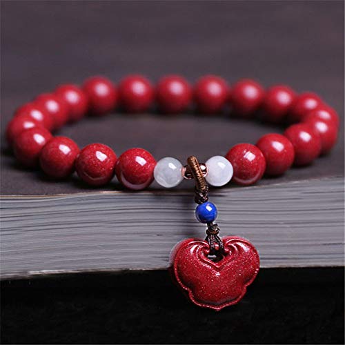 Natürliches Zinnober-Armband Feng Shui Reichtum Armband Natürliches Lila Zinnober Langlebigkeit Schloss Amulett Perlen Armband Heilkristall Attract Lucky Money Armreif Geschenk for Frauen/Männer,10mm von Cusstally