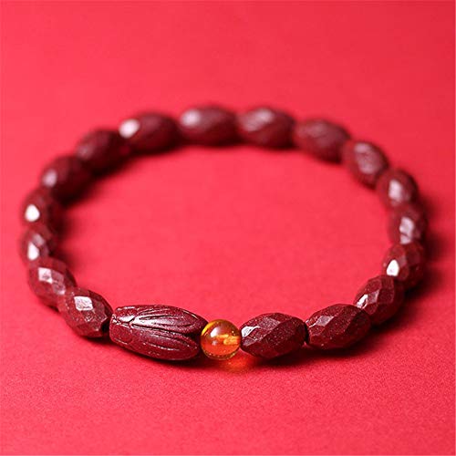 Natürliches Zinnober-Armband Feng Shui Reichtum Armband Natur Lila Zinnober Armband Kristall Barrel Perlen Wohlstand Roherz Attract Lucky Money Armreif Geschenk for Frauen/Männer von Cusstally