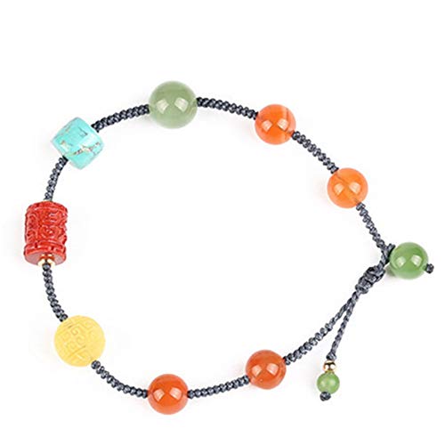 Natürliches Zinnober-Armband Reichtumsarmband Natürliches Multi-Schatz-Armband Transferrohr-Armband Zinnober Bienenwachs Türkis Südrot Achat Jaspis Armband Bettelarmband Verstellbares Armband Amulett von Cusstally