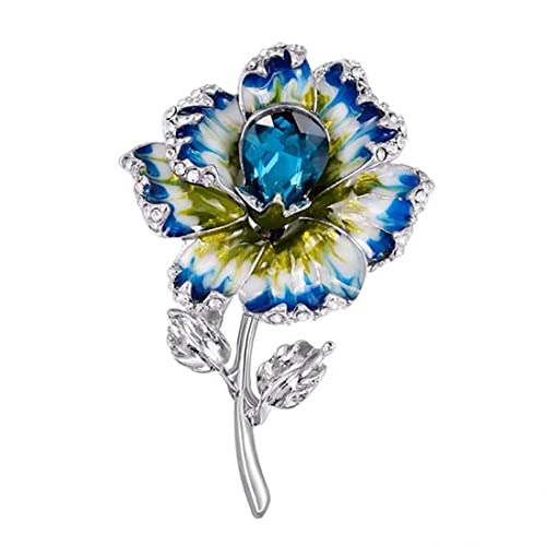 Pins Broschen for Röcke Pullover Schal Revers Hut Emaille Blume ES Frauen Legierung Schönheit Kristall Hochzeiten Bankett Pins Schmuck Geschenk (Color : Blue) von Cusstally