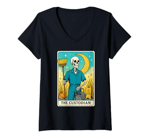 Damen Das Custodian Tarot T-Shirt mit V-Ausschnitt Damen Das Custodian Tarot T-Shirt mit V-Ausschnitt von Custodian Job