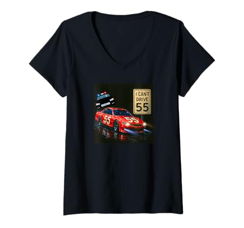 Damen I Can't Drive 55 Police Chase Lustiges Geschenk T-Shirt mit V-Ausschnitt von Custom Print Me