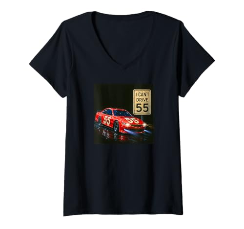 Damen I Can't Drive 55 Red Car Lustiges Geschenk T-Shirt mit V-Ausschnitt von Custom Print Me