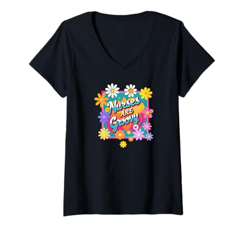 Damen Nurses Are Groovy Lustiges Geschenk T-Shirt mit V-Ausschnitt von Custom Print Me