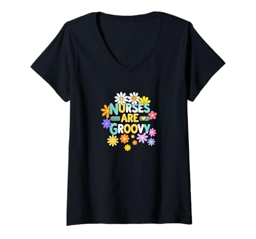 Damen Nurses Are Groovy Lustiges Geschenk T-Shirt mit V-Ausschnitt von Custom Print Me