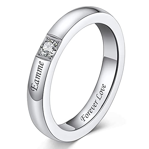 Custom4U 316L Edelstahl Namen Kundenspezifischer Ring mit 1 Geburtsstein 1 gravierten Namen Ring Größe 49.3(15.7) in Silber für Damen Mädchen von Custom4U