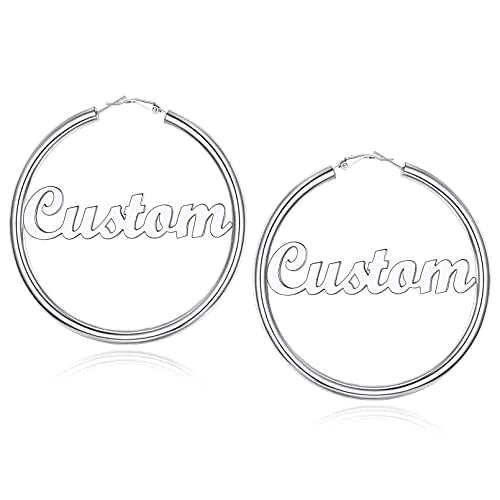 Custom4U 5mm Hohlrohr Ohrringe Damen Creolen Edesltahl 40mm Groß Ohrringe Personalisierte Huggie Kreolen Silberfarbe für Frauen Mama Schwester Mädchen Freunde von Custom4U