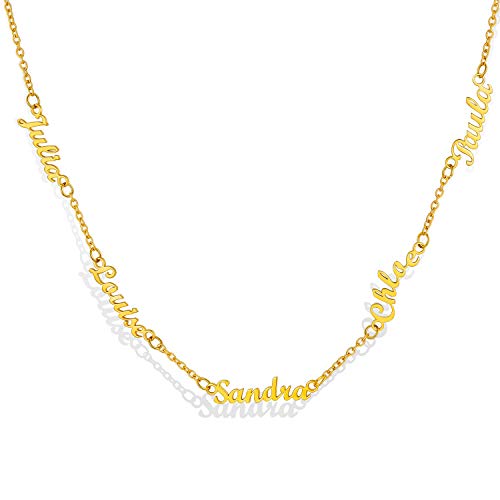 Custom4U Anpassbare 5 Namen Halskette mit Namegravur Edelstahl Namenskette Gold Damen Frauen Halskette mit Namen Anhänger in Carrie Stil Halsketten mit 46cm+5cm Kette für Mama Freundin Paare von Custom4U