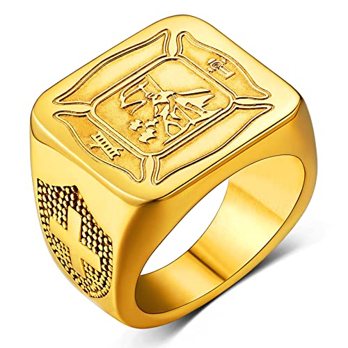 Benutzerdefinierter Saint Florian Erzengel Schutzpatron der Feuerwehr Fingerring mit Wunsch/Namen/Nummer Gravur Edelstahl Heiliger Florian Firefighters Retro Amulett Ring Ringgröße 21.4 (67.2) in Gold von Custom4U