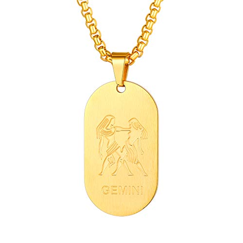 Custom4U 12 Sternbild Tierkreis Sternzeichen Edelstahl Anhänger mit Personalisiert Gravur, Dog Tag/Münzen en Sternzeichen Ketten Edelstahl Horoskop Sternzeichen Anhänger für Damne/Herren von Custom4U