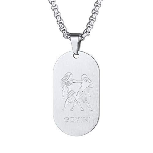 Custom4U 12 Sternbild Tierkreis Sternzeichen Edelstahl Anhänger mit Personalisiert Gravur, Dog Tag/Münzen en Sternzeichen Ketten Edelstahl Horoskop Sternzeichen Anhänger für Damne/Herren von Custom4U