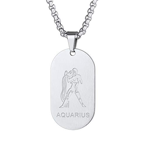 Custom4U 12 Sternbild Tierkreis Sternzeichen Edelstahl Anhänger mit Personalisiert Gravur, Dog Tag/Münzen en Sternzeichen Ketten Edelstahl Horoskop Sternzeichen Anhänger für Damne/Herren von Custom4U